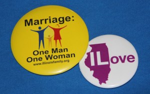 BATTLING BUTTONS - People for and against same-sex marriage in Illinois are wearing their opinions this winter.