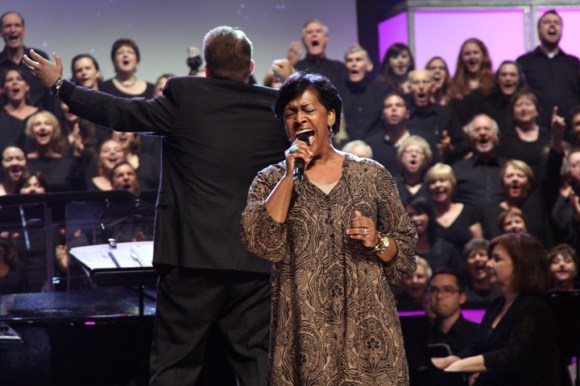 The choir and orchestra from First Baptist Church, Houston, led the audience in a moving anthem about the blood of Jesus.