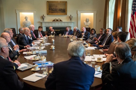 President Barack Obama meets with members of Congress to discuss Syria in the Cabinet Room of the White House on Sept. 3. White House photo by Pete Souza. 