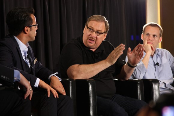 Pastors Rick Warren and David Platt (center and right) joined a panel discussion in June on Hobby Lobby and religious liberty. The panel was sponsored by the Ethics and Religious Liberty Commission during the Southern Baptist Convention in Baltimore.