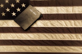 Sepia Bible and flag