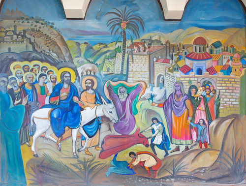 BETHLEHEM, ISRAEL - MARCH 6, 2015: The modern fresco of Palm Sun